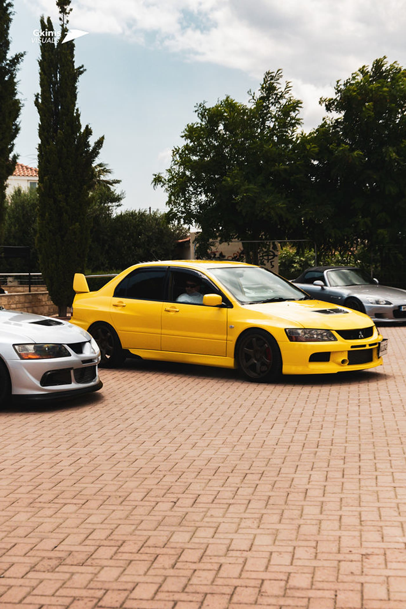Yellow Mitsubishi Evo at the Second Car Exhibition in Kiti, Cyprus